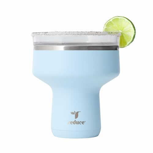 REDUCE Saltini 16 oz Cocktail Tumbler - Insulated Margarita Tumbler with Lid - Keeps Drinks Cold for 10 Hours - 360 Sippable Martini Glass Alternative - Shatterproof, Perfect for Parties - Cloud Blue