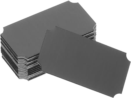 QUARKZMAN 12 Pcs Plaques Nominatives naturels, 1.6 x 0.9 Plaque Nominative Métal Gravée Laser Adhésif Fort Nominative Aluminium Anodisé Personnalisable Plaques pour Signes, Coin Noir