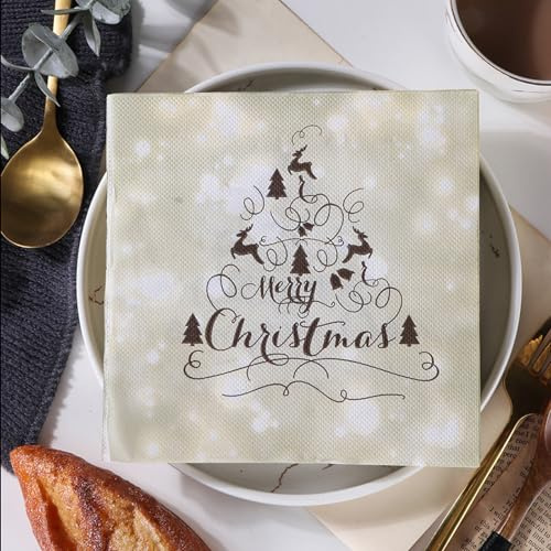 Pappersservetter julgran älg cocktailservetter festdekorationer, absorberande och praktiska - engångsartiklar för bröllop, födelsedag, aptitretare, jul, efterrätt 5 paket (33 x 33 cm)