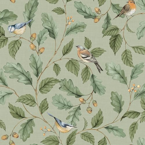 Crown M1883 Oakleigh Trail Luxury Fabric Textured Wallpaper, Sage