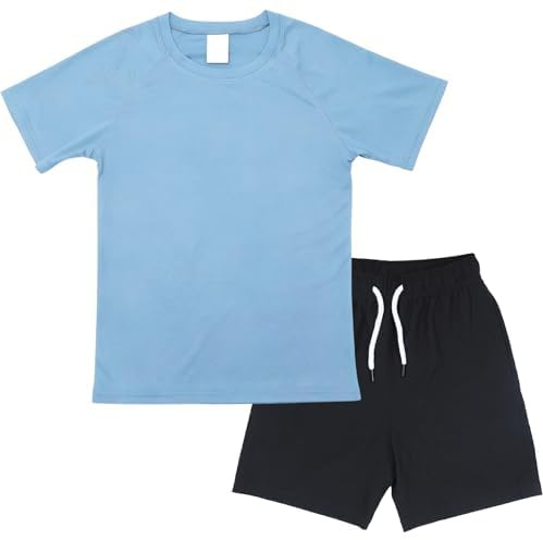 Fengzio UV Shirt und Badehose Set Jungen, Schwimmshirt Boardshorts Badeset | Kurzarm Sonnenschutz UPF 50+ Kinder Badeshirt & Schnelltrocknend Badeshorts Set für 5-14 Jahre