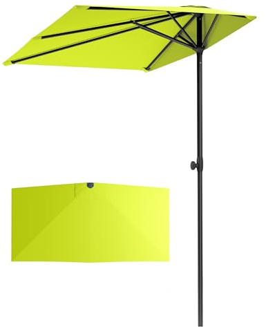 PHI VILLA 250x130cm Halber Sonnenschirm Höhenverstellbar mit Klemme, Balkonschirm Windfest Stabil zum Mitnehmen, UV50+ Schutz für Garten Terrasse Balkon Balkongeländer Tisch, Grün