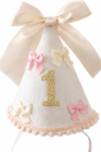 Födelsedagskrona för flicka 1 år, 1. födelsedagshatt för babyflicka med rosa slån och gyllene siffra 1, tygkrona för fotorekvisita Cake Smash-fest, dekoration 1. födelsedag för flicka, presentförslag