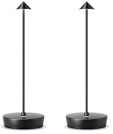 HYMZP Lampada da Tavolo Senza Fili Ricaricabile,Lampada Led da Tavolo,3 Modalità di Colore, IP54, per Interni/Esterni, Ristorante (2x Nero)
