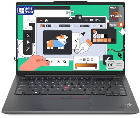 Lenovo ThinkPad E14 Gen 5 Business Laptop, AMD Ryzen 5 7530U, 16 GB DDR4 RAM, 512 GB PCIe SSD, 14 WUXGA (1920x1200) Display, AMD Radeon Graphics, Deutsches Tastatur-Layout, W11 Pro, Schwarz