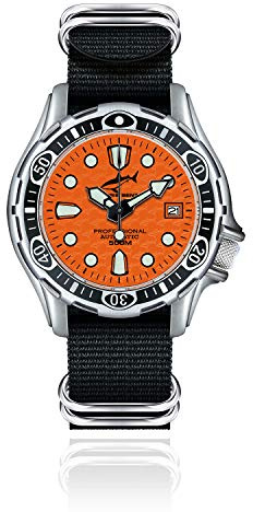 Chris Benz DEEP 500M Automatic Taucheruhr mit Zulu Ballistic Nylonband, Korallenorange