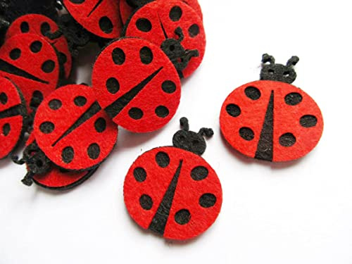 YYCRAFT Packung mit 40 gepolsterten Filz-Marienkäfer-Verzierungen (3,8 cm, rot)