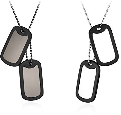 JewelryWe Schmuck Dog Tag Halskette mit Kostenloser Gravur, 2 poliert original Militärischen Erkennungsmarken Dog Tags Anhänger mit 60cm Kette für Herren, Edelstahl Gummi Kautschuk, Schwarz/Silber