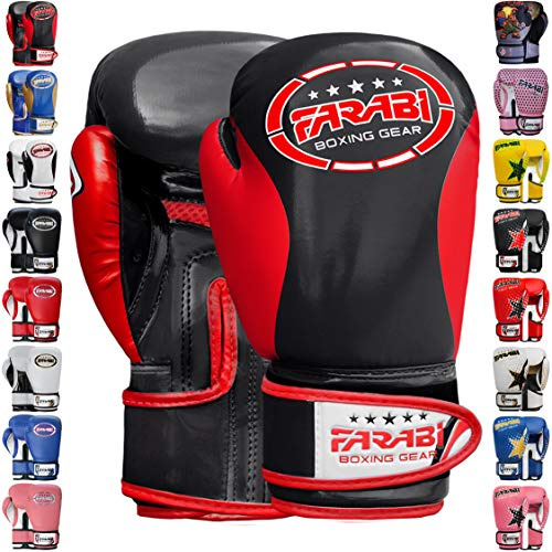 Farabi Boxing Gloves Kids Junior Muay Thai Kick Boxing Training MMA Punching Bag (Black Red,4OZ)