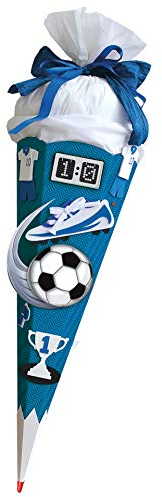 ROTH Schultüten-Bastelset mit Sound-Effekt - Soccer blau 68cm 6-eckig Rot(h)-Spitze Kreppverschluss