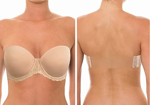 YANDW Strapless Lightly Padded Full Figured Coverage Bra Clear Back Multiway Invisible Straps Backless Brassiere for Women, Nude, 42C