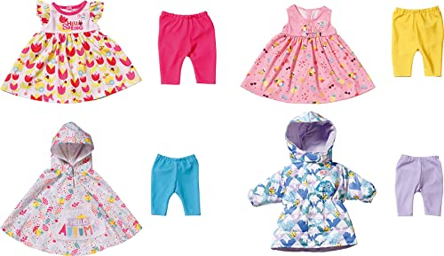 BABY born 829424 4 Jahreszeiten Outfit Set mit 2 Kleidern, 4 Hosen, Regencape und Wintermantel, für 43 cm Puppen