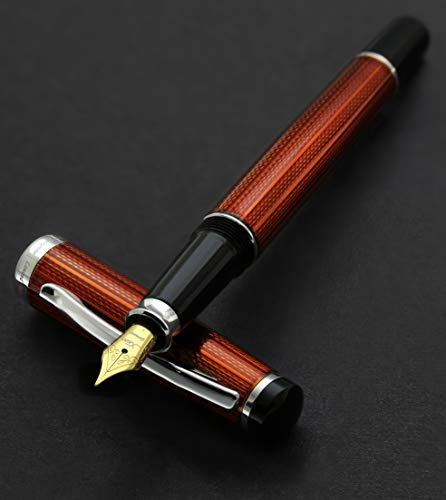 Xezo Incognito stylo plume, plume fine. Couleur orange sunstone avec placage de platine pur. Fabriqué à la main, gravé guilloché. Édition limitée de 500, numéroté