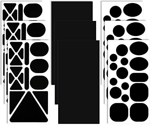 Syhood 9 Blatt 96 Stück Nylon Reparatur Flicken Selbstklebendes Patch Verschiedene Größen und Formen Kleidung Patch Wasserdichtes Leichtes Stoff Kleidung Patch für Daunenjacke Zelt (Schwarz)