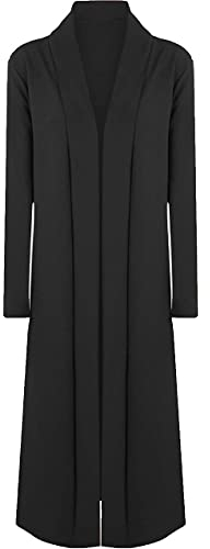 TrendyFashion - Cardigan lungo da donna aperto lungo lungo lungo in crêpe cappotto spolverino, taglia 40-56, Nero , 56-58