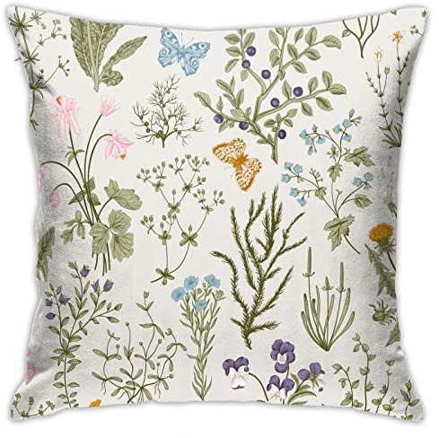 VARUN Throw Pillow Covers Vintage Garden Plants with Herbs Flowers Botanical Square Pillowcase for Home Decor Sofa Car Bedroom Pillow case 18x18inch