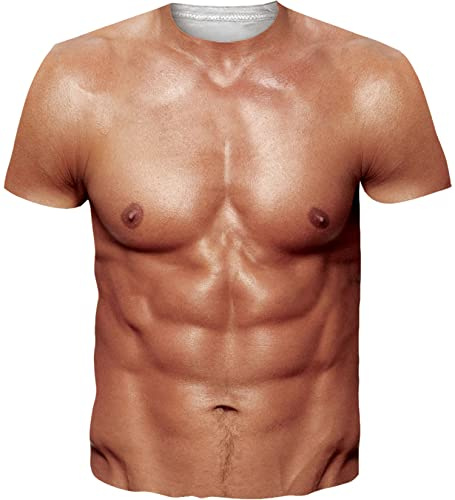 Loveternal Chemise Homme Été Motif 3D Imprimé Muscle Abdominal T-Shirt Homme Casual Manches Courtes Tee Shirt M