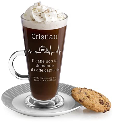 Maverton Bicchiere per latte macchiato - In vetro - Incisione personalizzata - 360 ml - Tazza per caffellatte - Cioccolata calda - Per compleanno - Per uomo - Per Lui - bontà