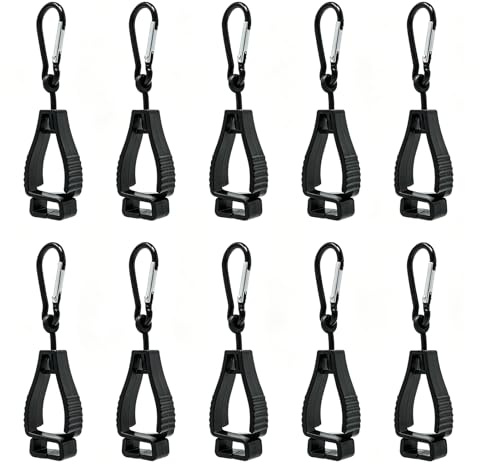Wkmamo 10 Stk Handschuhclips, Karabiner Handschuhhalter Arbeitshandschuhe | POM Kunststoff, Metall Schlüsselring, Schwarz, 125x32mm, Masken Brille Helme, Gürtel Werkzeugtasche, ergonomisch, leicht
