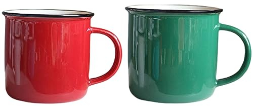 Cabilock Emaille Camping Kaffee Emaille Becher Campingbecher 2Er Set Bauernkaffeebecher Tassen Set: Reise