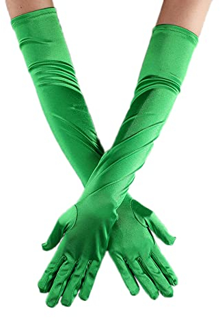 Duories Classic Damen Handschuhe Lange, Elastisch Elegant 1920er Stil Abendhandschuh Satin Handschuhe, Gothic Opera Fest Party Hochzeit Braut Handschuhe für Festlich Faschingskostüme Karneval,Grün