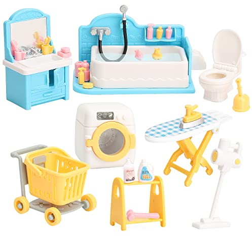 Dollhouse Furniture Set for Kids Toys Miniature Doll House Accessories Pretend Play Toys for Boys Girls & Toddlers Age 3+ with bathroom