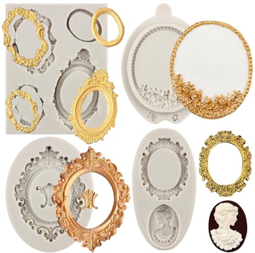 Sijiangmold Silikonform für Fotorahmen, Fondant, Bilderrahmen, Vintage-Stil, Kuchendekoration, Cupcake-Topper, Süßigkeiten, Schokolade, Modelliermasse, Gummipaste, 4 Stück