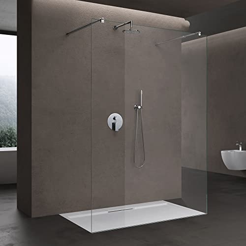 doporro Parete Doccia Walk-In Fissa 150x200 cm con 2 Barre Telescopiche | Vetro Temperato Trasparente 10 mm, Profilo in Alluminio 0-20 mm, 2 Supporti Inox 70-120 cm, Anticalcare EasyClean