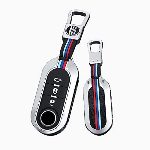 HIBEYO Klappschlüssel Autoschlüssel Hülle passt für FIAT Abdeckung Schutzhülle schlüsselhülle für FIAT Modellen Grande Punto Evo Panda Bravo Stilo 500 L für Lancia Y Delta Musa Schlüsselbox-A Silber
