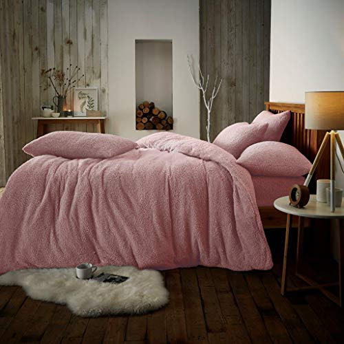 LIZZIE JACOBS Teddy Fleece Luxurious Duvet Cover Sets Super Soft Warm Cosy Sherpa Fleece WInter Quilt Cover Sets Reversible Bedding Sets (Single, Pink), GCTSFB-14