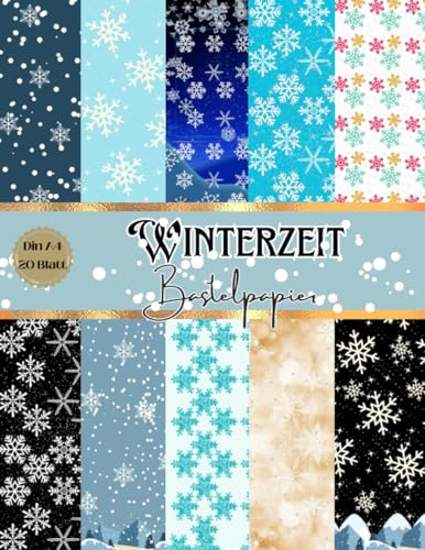 Winterzeit bastelpapier: Scrapbooking Papier Schneemuster | Din A4 mit 20 doppelseitige Seiten I Ideal für Scrapbooking, Basteln I Designpapier I DIY Karten | Dekoratives Bastelpapier