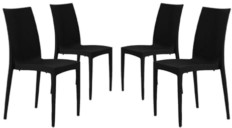 buybuy Sedie in Plastica da Giardino e da Esterno in Polipropilene Stile Rattan da Terrazza Nero Impilabili Set da 4