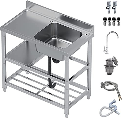 Spüle für Zuhause, Küchenspüle, Küchenspüle, gewerbliche Spüle, Campingküche, Edelstahl, Werkbank und Aufbewahrung, Wasserhahn und Abtropffläche