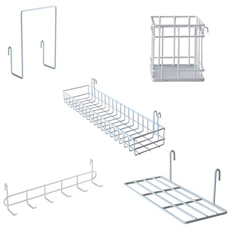 PEAUARL Metallgitter-Hängekorb, Ausstellungsregal, Stifthalter, Hakenregal, Bücherregal, dekorativer Schreibtisch-Organizer für Büro, Arbeitszimmer, 5 Stück (weiß)
