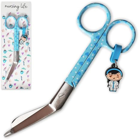 Krankenpflege-Schere - Schere mit abgerundeter Spitze - Edelstahl - Design - Schlüsselanhänger (BLAU)