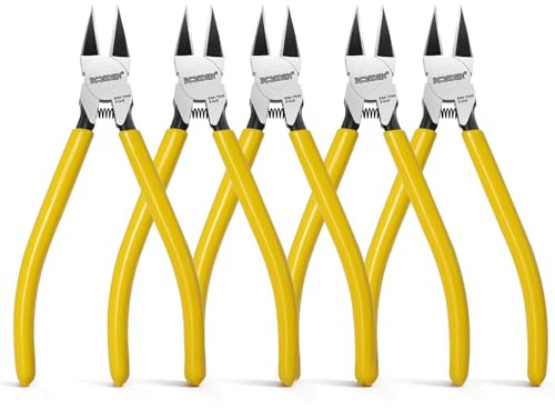 BOOSDEN 5 Pack 6'' Wire Cutters, Diagonal Cutting Pliers, Dikes Side Cutters, Barbed Wire Snips, Precision Spring Loaded Wire Cutter, Mini Wires Cutter Set for Floral, Electrical, Crafting, DIY