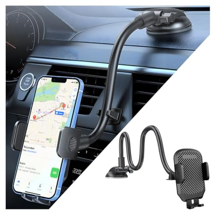JNNJ Auto Windschutzscheibe Telefonhalterung, Universal Auto Saugnapf Armaturenbrett Handyhalterung, Handyhalterung Auto Mit Langem Schwanenhals, Für LKW Van(Kohlefaser)