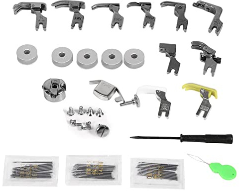 WPKD BLUEIY 17 Stücke Nähmaschinenfüße,Nähfuß-Set,Nähmaschine Presser Füße Kit,mit Fall Universal Presser Teile,für die meisten industriellen Flachnähmaschinen