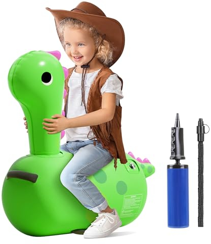 QPAU Hüpfpferd, niedlicher Dinosaurier in Form von Hüpfburg, aufblasbares Hüpftier, lustiges Hüpftier für Kleinkinder von 2-5 Jahren, idealer Geburtstag für Jungen und Mädchen
