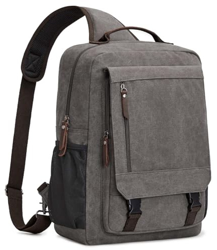 S-ZONE Herren 13-16 Inch Canvas Wasserdicht Laptop Rucksack Crossbody Sling Brusttasche Umhängetasche Lässiger Tagesrucksack