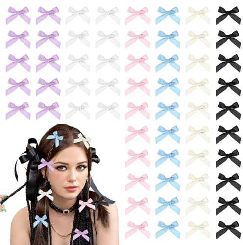 AOZUO Mini Schleife Haarspangen, 6 Farben Kleine Haarschleifen Clips, Süß Einfarbige Haarbänder, Haarschleife Haarschmuck Satinschleifen Haarclips, Flechthaarspange für Frauen und Mädchen