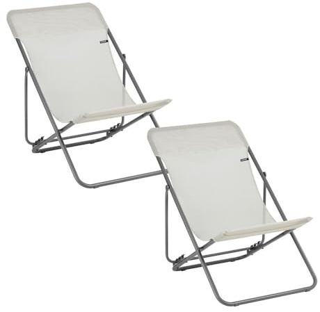 Lafuma - Lot de 2 Transats Jardin pliants Multi-Positions | Fabriqué en FRANCE - Garantie 5 ans - Beige - Largeur généreuse 58 cm, Résistant UV et pluie, séchage rapide, Pliage compact