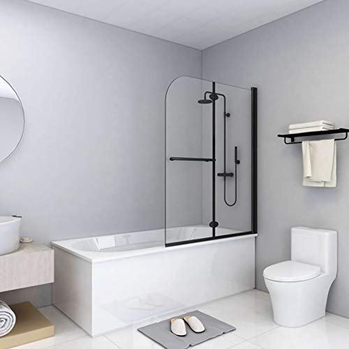 Xichuzi Faltbare Duschkabine 2 Paneele ESG, Duschabtrennung, Schiebetür Dusche, Duschwanddichtung, Duschkabinen Ersatzteile, Dusche Eckeinstieg, 95x140 cm Schwarz