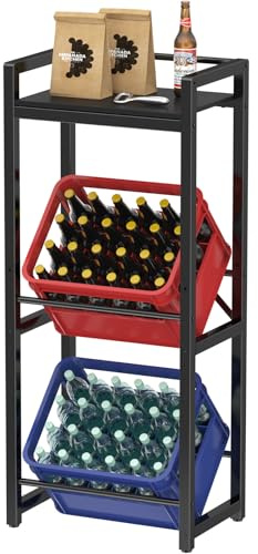 Lifewit Dryckeslådehylla med hylla för 2 lådor, 32 D x 49 W x 117,3 H cm hyllor för dryckeslådor, lådhylla, dryckeshylla, fristående lådställ, vattenlådehylla, svart
