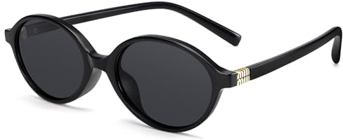 Dollger Polarisierte Sonnenbrille Herren Damen Frauen Männer Trendy Klassische Mode Retro Oval Sonnenbrille UV400 Schutz Schwarz