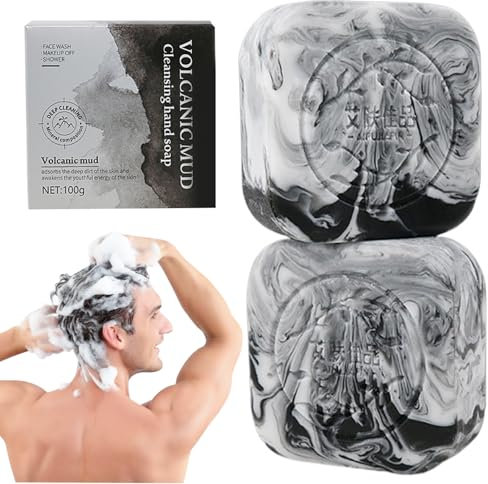 2Pcs Charcoal Soap 100g Volcanic Clay Facial Cleanser for Acne Natural Ingredients Black Soap Charcoal Cleansing Bar Oil Control Moisturizer for Men Women