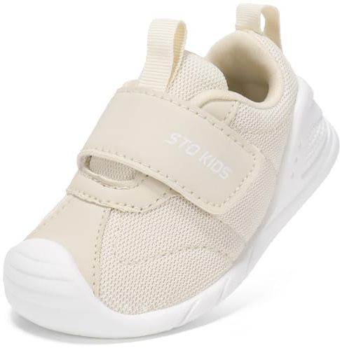 STQ KIDS Baby First Walking Shoes Toddler Barefoot Trainers Kids Boy Girls Lightweight Pre Walker Infant Sneaker Beige 12-18 Months Size 5 Wide Width