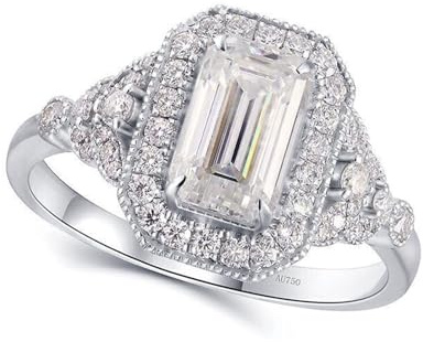 Damenring Zeigefinger, Wedding Ring Smaragd 14K Weißgold mit Weiß Moissanit Größe 63 (20.1)