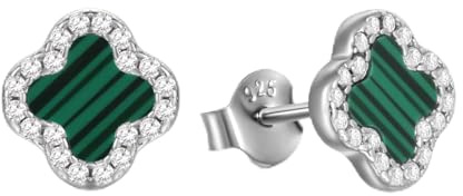 Evensee Grünes Kleeblatt Ohrstecker Malachit Ohrringe 925 Silber für Damen, Hypoallergene Grün Perlmutt Ohrstecker mit Zirkonia, Schmuck Geschenk für Frauen
