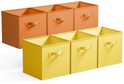 GRANNY SAYS Cubi portaoggetti scaffale, scatole portaoggetti a cubo in tessuto 27x27, scatole portaoggetti quadrate per scaffali, cubi cestini portaoggetti, cube boxes - 3 gialli e 3 arancioni